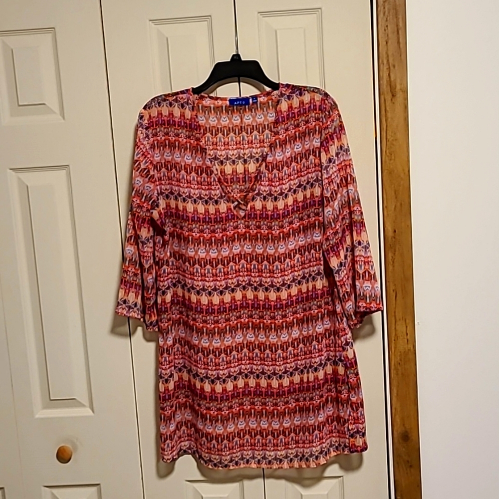 Apt. 9 XL sheer shirt Bathing suit cover up 3/4 sleeves lightweight colorful top